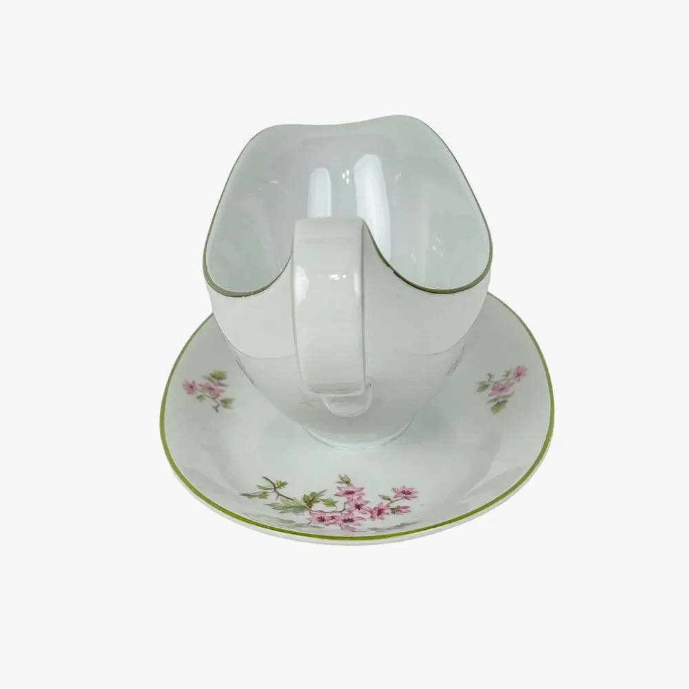 Gravy Boat Hutschenreuther Selb Bavaria Attached Underplate Handle Pink Flowers